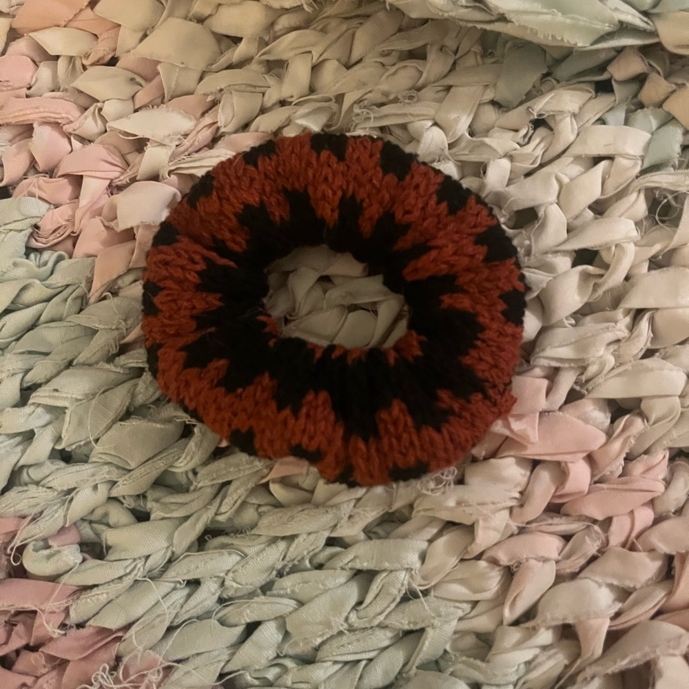 Black and Rust Knitted Hair Scrunchie